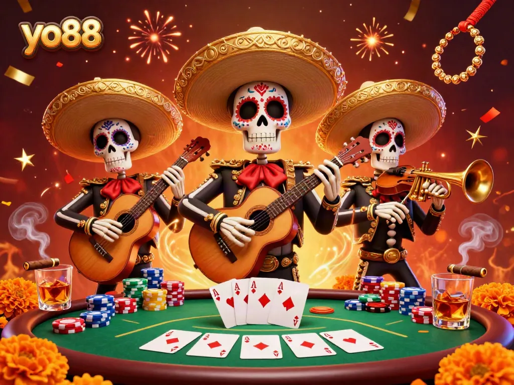 Experience thrilling games at yo88 with a colorful mariachi band and poker atmosphere.