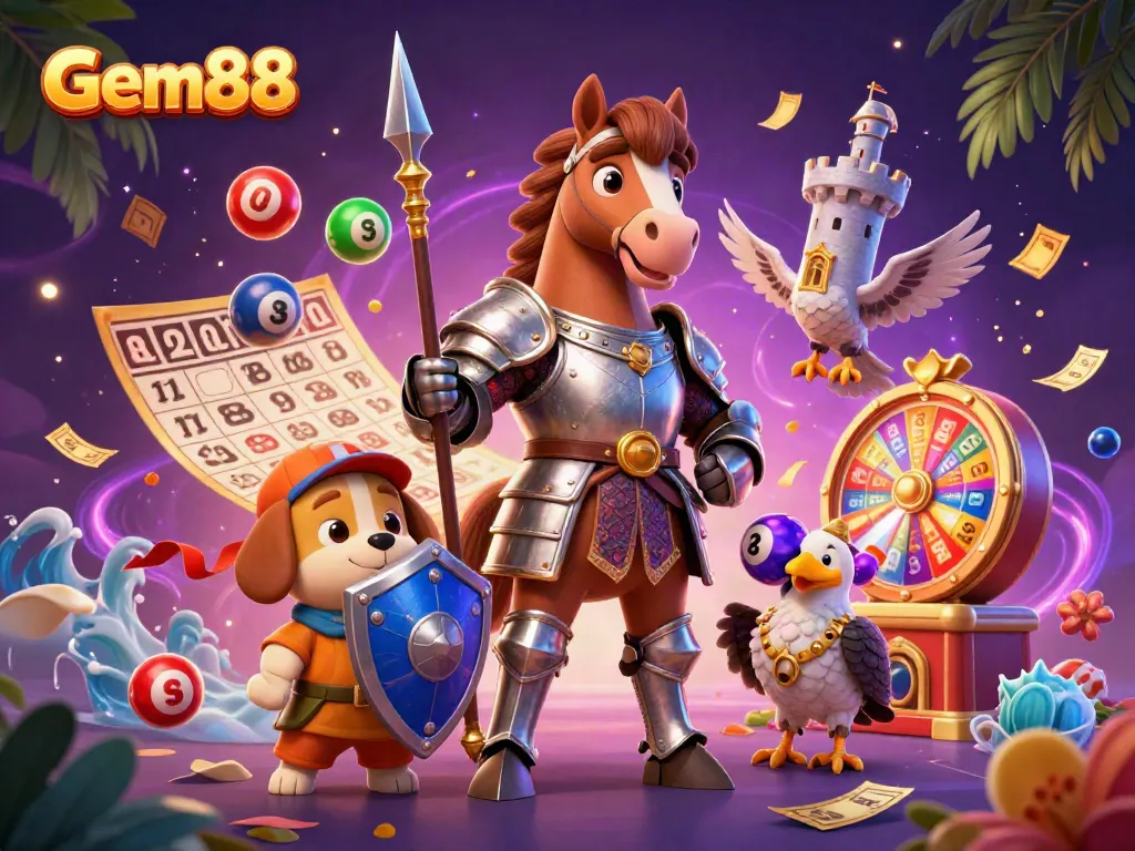 Join the excitement at Gem88 for vibrant lottery games with knights and treasures!