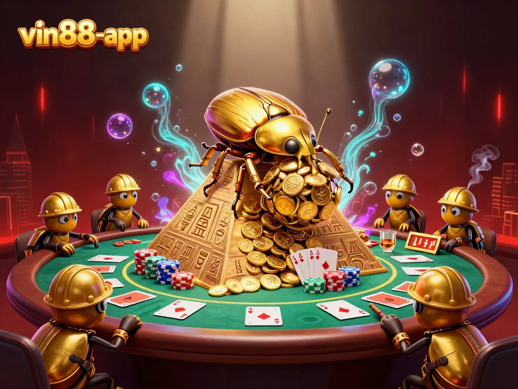 Win big with vin88-app while enjoying a 3D casino experience filled with gold coins and poker action.