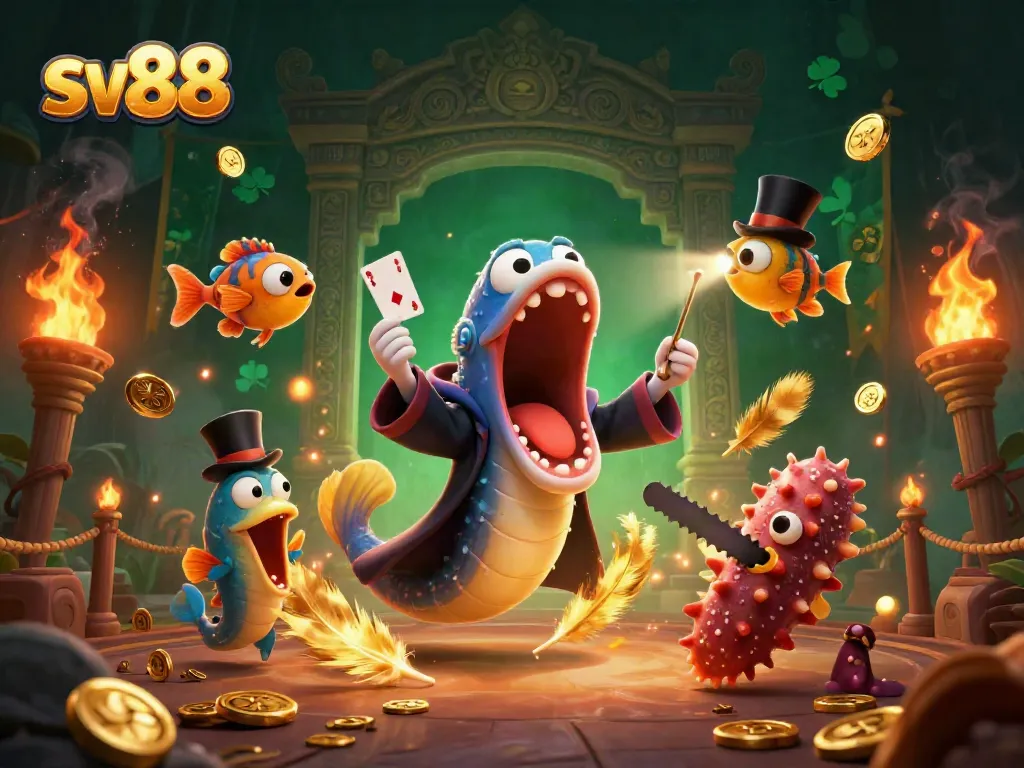 Immerse in SV88's vibrant casino world with a magical underwater performance showcasing unique characters.