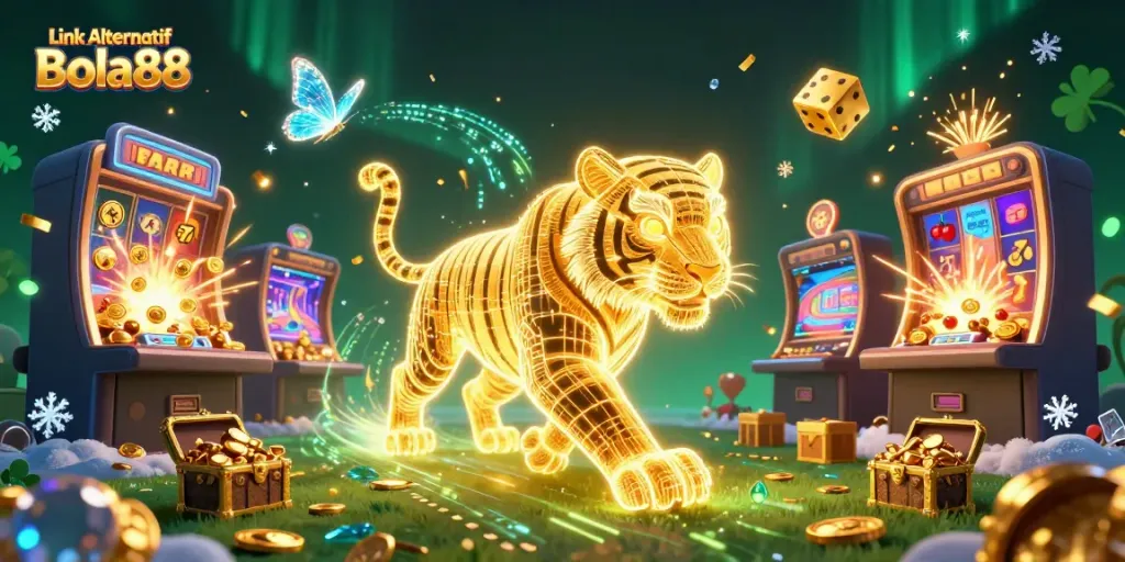 Experience Link Alternatif Bola88 with a stunning 3D digital casino scene featuring vibrant details and excitement.
